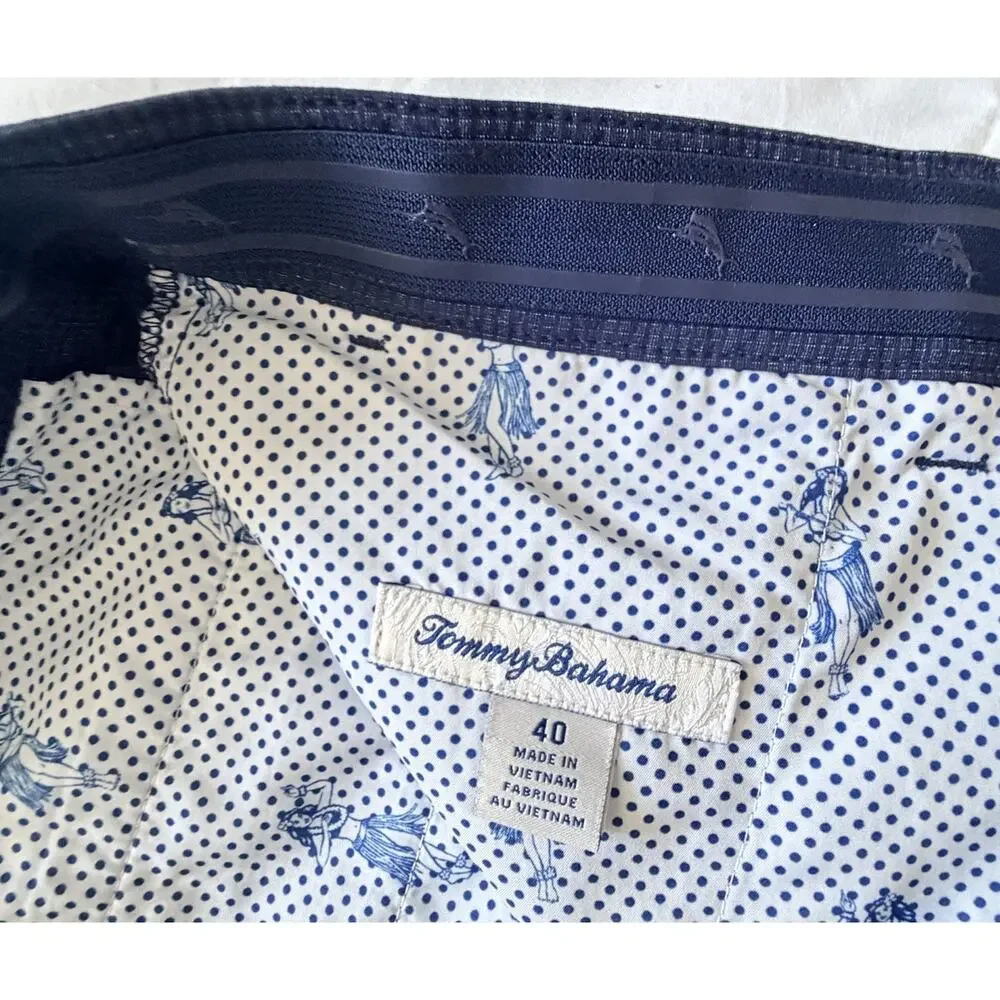 Tommy Bahama Mens Navy Blue Logo Patterned Performance Shorts Sz 40 EUC